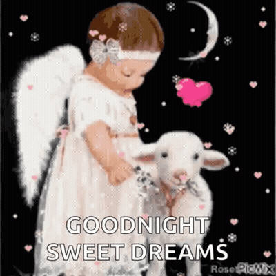 Baby Angel Holding Lamb Says Goodnight Sweet Dreams GIF