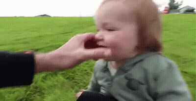 Baby Being Kissed On Face By Man In Field GIF