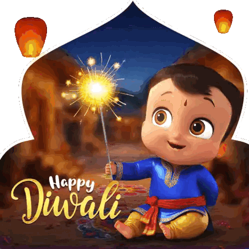Baby Boy Holding Sparkler Happy Diwali Sticker