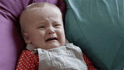 Baby Crying In Overalls And Red Shirt GIF