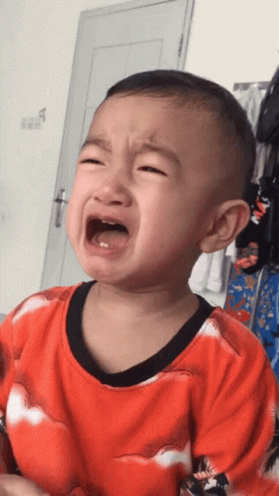 Baby Crying With Mouth Open In Red Shirt GIF