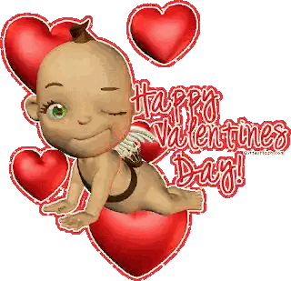 Baby Cupid Surrounded By Red Hearts Happy Valentines Day Sticker
