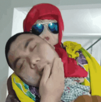 Baby Doll Crawling Next To Teddy Bear Says C'mon Big Baby GIF