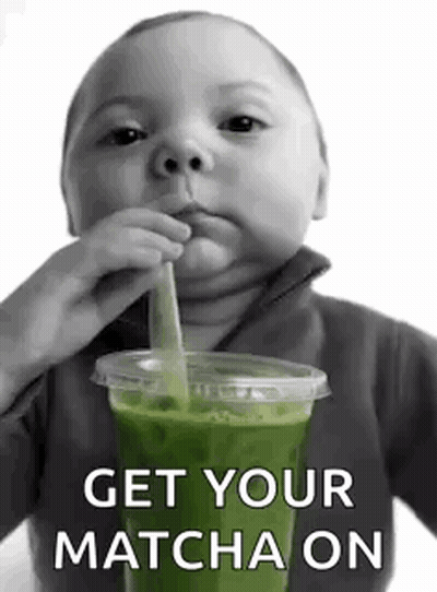 Baby Drinking Green Smoothie Saying Get Your Matcha On GIF