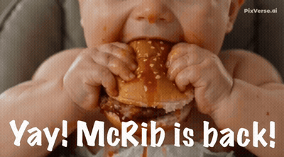 Baby Eating Hamburger Yay McRib Is Back GIF