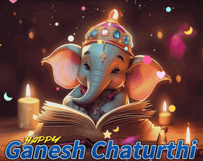Baby Elephant Reading Book Happy Ganesh Chaturthi GIF