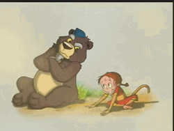 Baby Girl Monkey Hanging Out With Bear Animation GIF