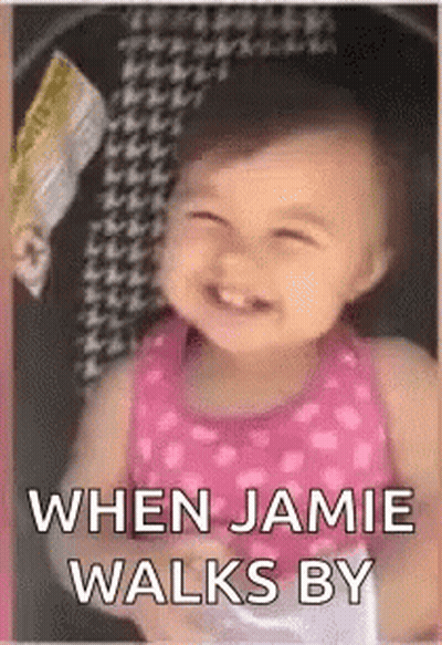 Baby Girl Smiling In Stroller When Jamie Walks By GIF