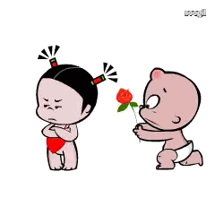 Baby Giving Rose Bouquet To Girl Sticker