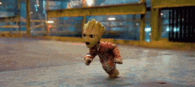 Baby Groot Running Down Street GIF