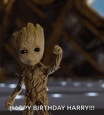 Baby Groot Waving Saying Happy Birthday Harry GIF