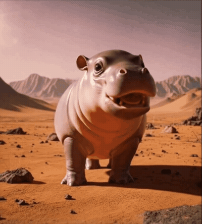 Baby Hippopotamus Standing In Desert Mouth Open GIF