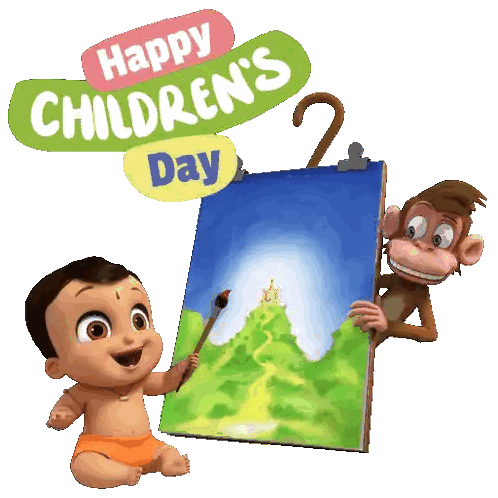 Baby Holding Brush In Front Of Happy Children's Day Painting Sticker