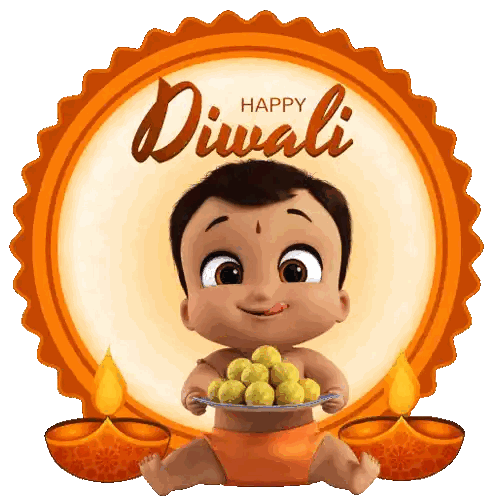 Baby Holding Food Plate Happy Diwali Sticker