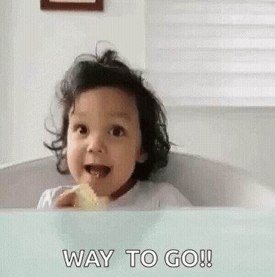 Baby In Bathtub Eating Saying Way To Go GIF