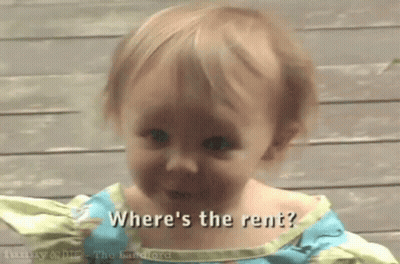 Baby In Blue And Green Dress Asking Where's The Rent GIF