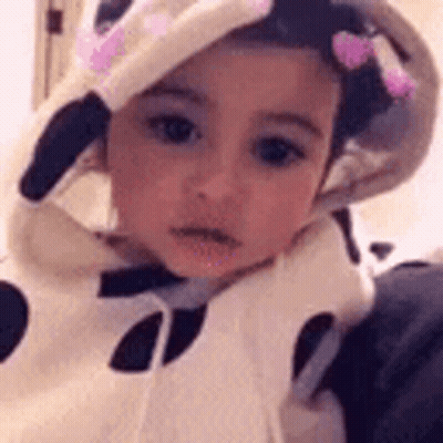Baby In Cow Costume With Hood And Bow GIF