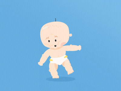 Baby In Diaper Bald Head Standing On Blue Background GIF