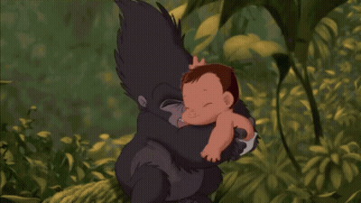 Baby In Diaper Held By Gorilla GIF