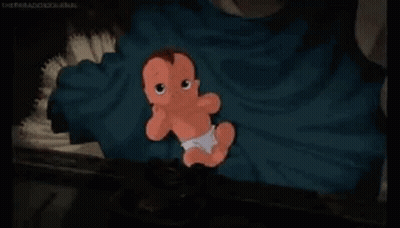 Baby In Diaper Looking Out Of Wall Hole GIF
