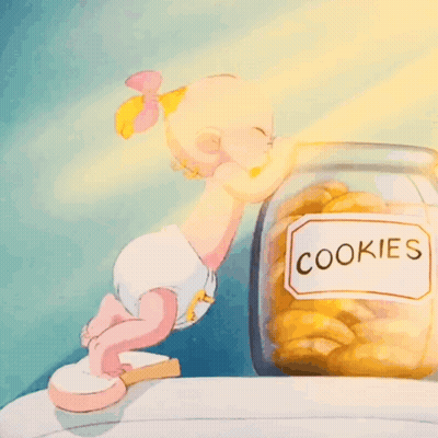 Baby In Diaper Reaching Into Cookie Jar GIF