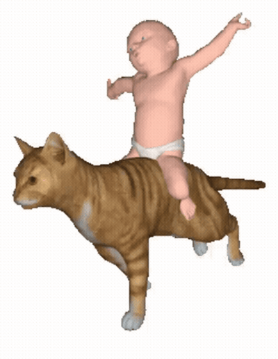 Baby In Diaper Riding Cat GIF