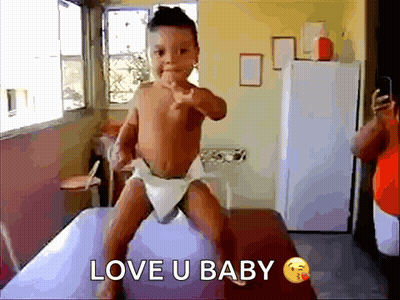 Baby In Diaper Sitting On Bed Love U Baby GIF