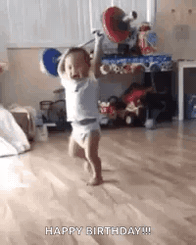 Baby In Diaper Walking On Wooden Floor GIF