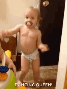 Baby In Diapers Dancing With Pacifier GIF