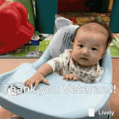Baby In High Chair Saying Thank You Veterans GIF