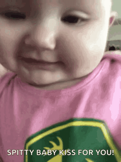 Baby In John Deere Shirt Saying Spitty Baby Kiss For You GIF
