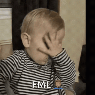 Baby In Striped Shirt Covering Face Saying FML GIF