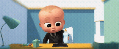 Baby In Suit Holding Bottle And Paper GIF
