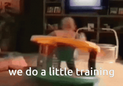 Baby In Walker Saying We Do A Little Training GIF