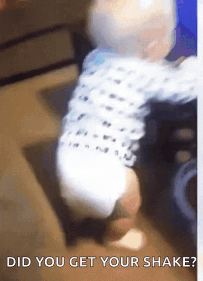 Baby In White Polka Dot Shirt Walking Did You Get Your Shake GIF
