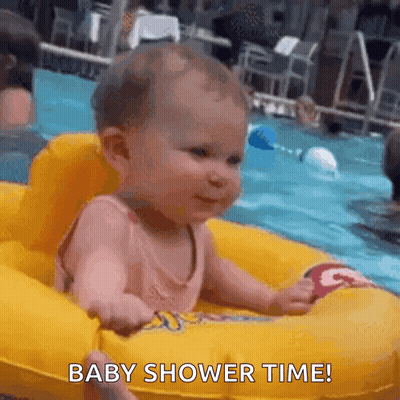 Baby In Yellow Raft Saying Baby Shower Time GIF