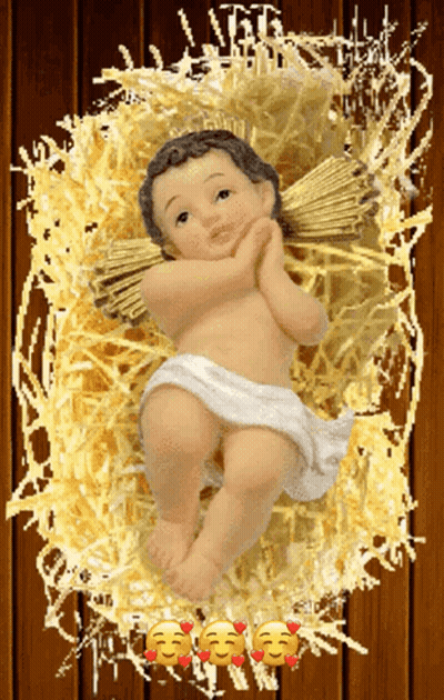 Baby Jesus Lying In Manger With Hay GIF