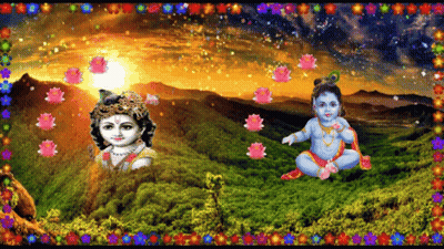 Baby Krishna Sitting In Grassy Field GIF