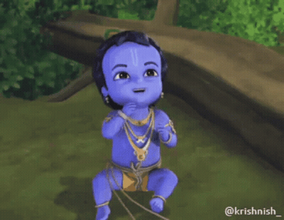 Baby Krishna Sitting On Grass GIF