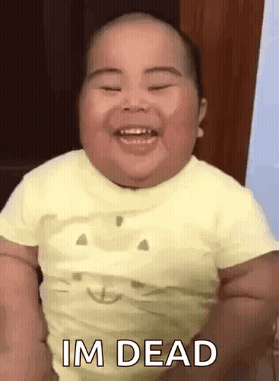 Baby Laughing Saying I'm Dead in Yellow Shirt