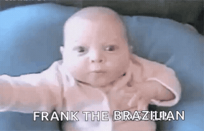 Baby Laying On Blue Pillow Saying Frank The Brazilian GIF