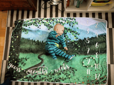 Baby On Blanket Saying Years Months Weeks GIF