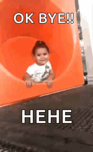 Baby On Orange Slide With Ok Bye GIF