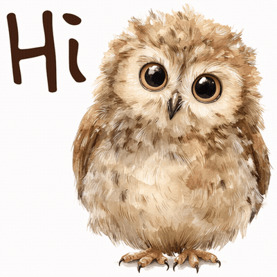 Baby Owl Standing Next To Hi Sign GIF