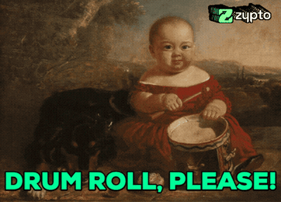 Baby Playing Drum Next To Dog Saying Drum Roll Please GIF