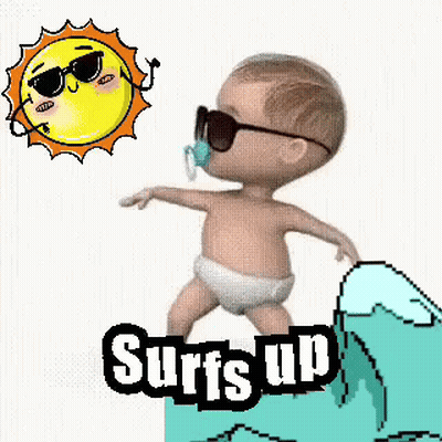 Baby Riding Wave With Sunglasses And Pacifier GIF