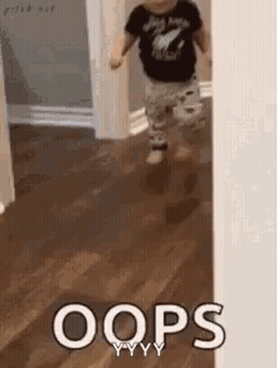 Baby Running Through Hallway With Oops GIF
