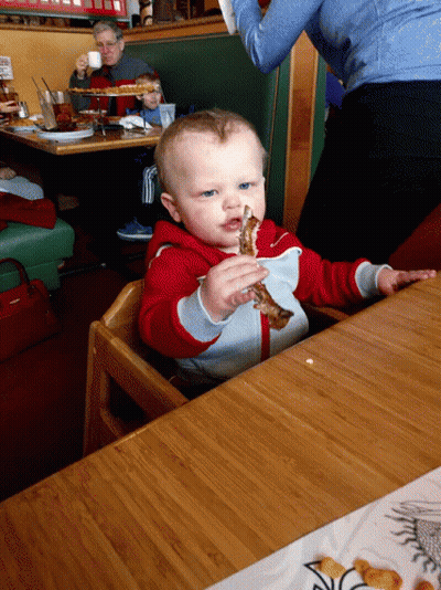 Baby Sitting At Table With Food GIF
