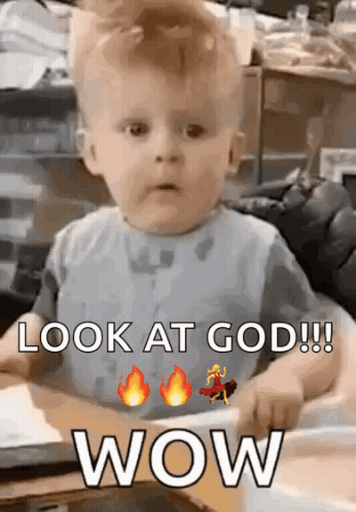 Baby Sitting At Table With Look At God Wow GIF