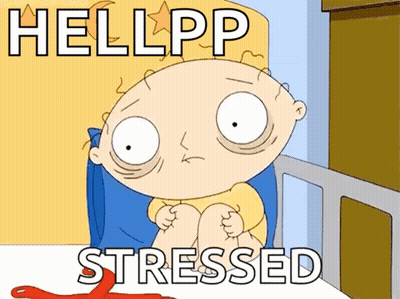Baby Sitting In Bed Saying Help Stress GIF